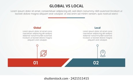 global vs local versus comparison opposite infographic concept for slide presentation with percentage horizontal bar with flat style