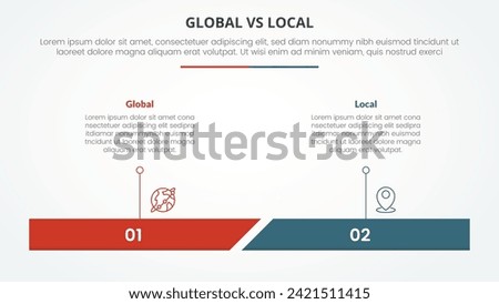 global vs local versus comparison opposite infographic concept for slide presentation with percentage horizontal bar with flat style