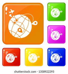 Global war migration icons set collection vector 6 color isolated on white background