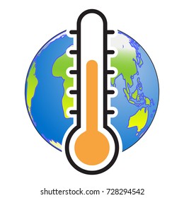 Global Warm concept. Thermometer with Earth globe, lower level-Vector Illustration