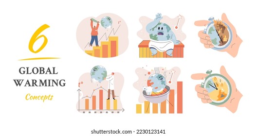 Conjunto de conceptos sobre el calentamiento global 6. aumento a largo plazo de la temperatura media del sistema climático de la Tierra. El cambio climático inducido por el hombre está causando numerosos fenómenos meteorológicos extremos en todas las regiones del planeta