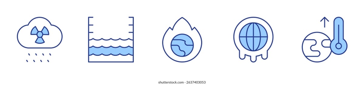 global warming, acid rain, sea level. Climate change Icon vector illustration. Line Duotone style. Editable stroke.