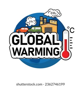  Global warming from Air pollution increase temperature earth. Climate change Global warming concept vector illustration. .