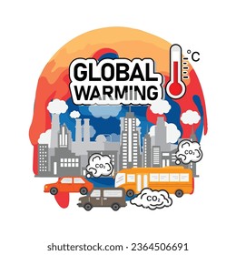  Global warming from Air pollution increase temperature earth. Climate change Global warming concept vector illustration. .