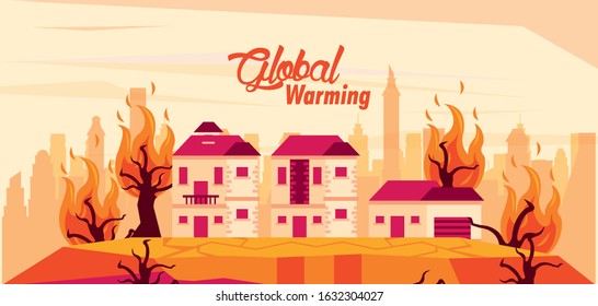 global warming alert with forest fire vector illustration design
