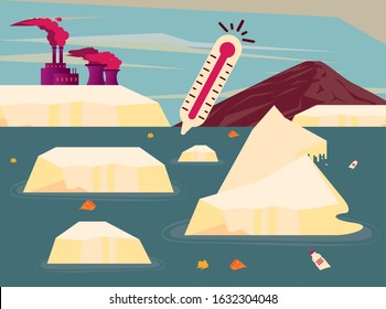 global warming alert with melting glacier vector illustration design