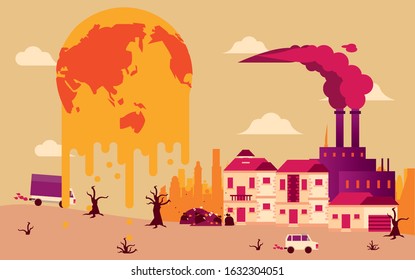 global warming alert with melting planet vector illustration design