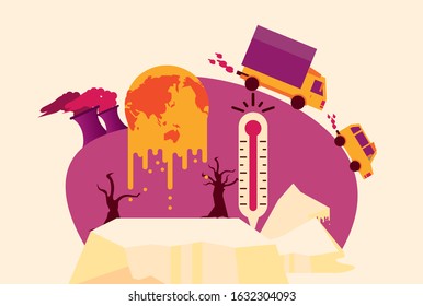 global warming alert with melting planet vector illustration design