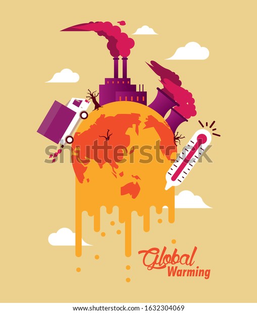 global warming alert with melting planet vector\
illustration design