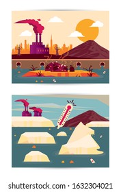 global warming alert with set scenes vector illustration design