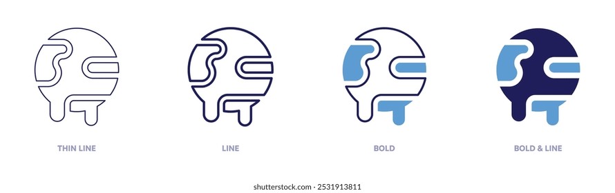 Icono de artículos sobre el calentamiento global en 4 estilos diferentes. Línea delgada, línea, negrita y línea negrita. Estilo duotono. Trazo editable.