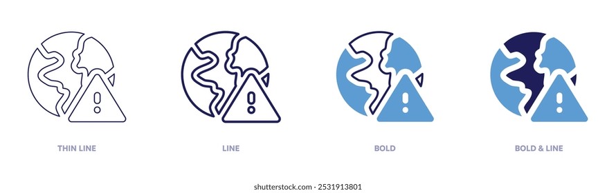 Icono de pérdida de biodiversidad del calentamiento global en 4 estilos diferentes. Línea delgada, línea, negrita y línea negrita. Estilo duotono. Trazo editable.