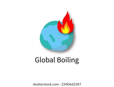 Global warming or boiling. Red hot flame with earth on white background. Climate change.


