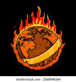 Global warming with burning earth illustration
