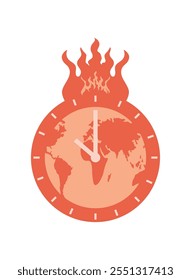 global warming burning earth timer icon isolated