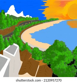 Global warming campaign with scenery illustration