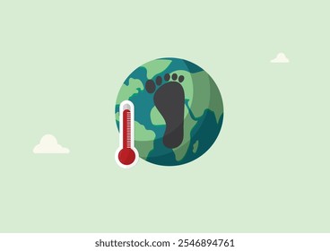 Global Warming Carbon Footprint Environmental Impact Concept. Climate change and environmental impact awareness. Greenhouse gas. net zero, and carbon neutrality. Vector illustration