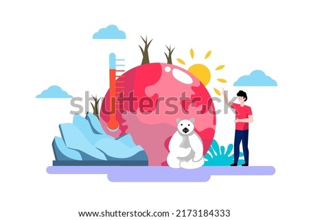 Global warming causes high temperatures to melt polar ice caps, ecosystems are deteriorating, climate, atmosphere, water are changing.