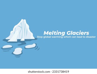 Global warming causes melting of glaciers. The melting of glaciers adds to rising sea levels, causing small islands to sink and loss of habitat for living things at the poles. Environmentally poster.