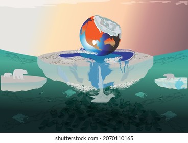 Global warming causes variability in the world's climate. especially Arctic ice with a higher melting volume Warmer temperatures affect the lives of people and animals. illustration