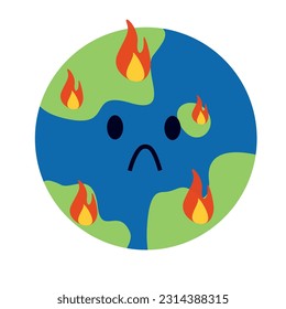 Global warming character icon. World with fire. World icon. Earth icon. Vector. Illustration. Flat design. Ready to use. Easy to customize.