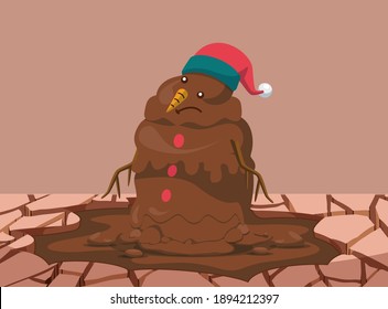 Global warming.  Climate change. Clay snowman. Time to stop global warming. Drought. Dry soil. Christmas