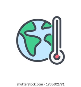 Global warming and Climate change color line icon. Planet Earth with thermometer vector outline colorful sign.