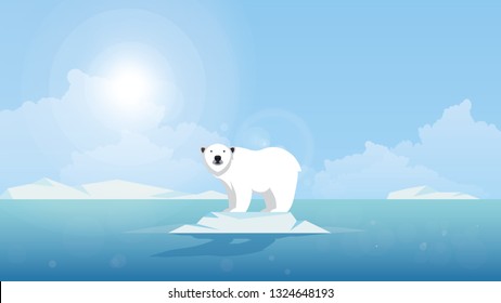 Global warming. Climate change concept. Polar bear on floating ice.
