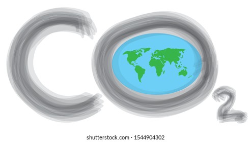 Global warming and climate change concept, CO2 and earth map vector 