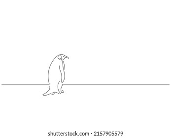 Global warming and climate change concept in line art drawing style. Composition of penguins surviving. Black linear sketch isolated on white background. Vector illustration design.