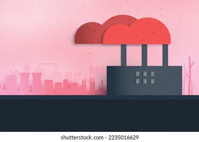 Global warming and climate change concept.Air pollution from factories and CO2 emissions background.Paper art of ecology and environment concept.Vector illustration.