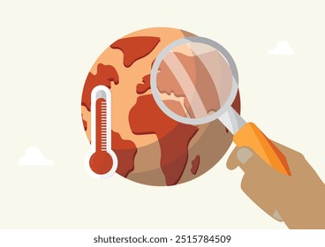 Aquecimento global. Mudanças climáticas. Investigação, compreensão. Ilustração de crise ambiental