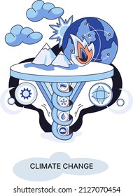 Global warming, climate change metaphor, natural disaster, deforestation, global heating, air pollution. Environmental accident on planet, ecological catastrophy warning icons world problem destroys