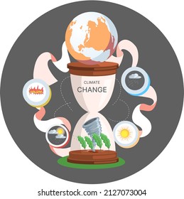 Global warming, climate change metaphor, natural disaster, deforestation, global heating, air pollution. Environmental accident on planet, ecological catastrophy warning icons world problem destroys