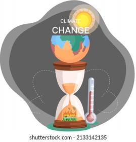 Global warming, climate change metaphor, natural disaster, deforestation, global heating, air pollution. Environmental accident on planet, ecological catastrophy warning icons world problem destroys