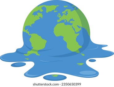 Global warming, climate change - world illustration, Graphic illustration of a melting earth. 
