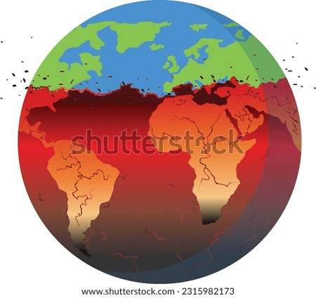 Global warming, climate change - world illustration, Graphic illustration of a melting earth. Vector
