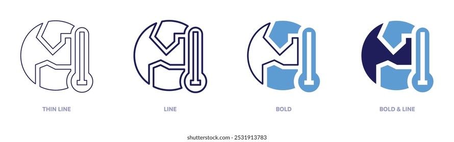 Global warming climate icon in 4 different styles. Thin Line, Line, Bold, and Bold Line. Duotone style. Editable stroke.