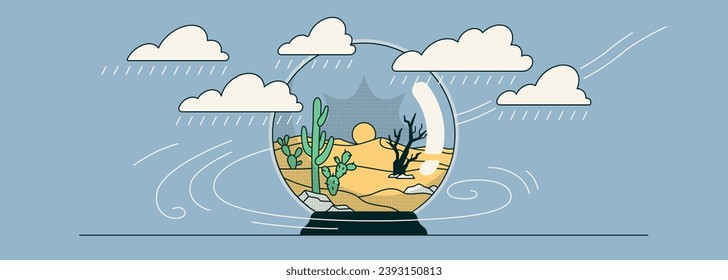 Global warming. Climate and weather in the world. Global climate change. Greenhouse effect. High air temperature. Vector illustration in flat style. Horizontal minimalistic banner. Header for website.