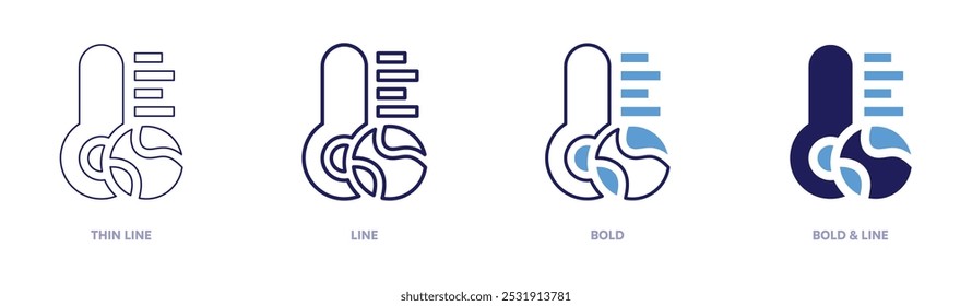 Global warming coastal regions icon in 4 different styles. Thin Line, Line, Bold, and Bold Line. Duotone style. Editable stroke.