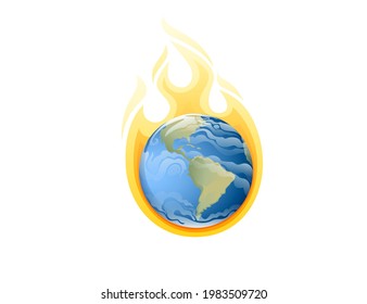 Global warming concept burning earth abstract vector illustration on white background