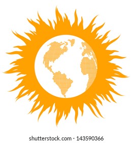 Global warming concept with burning globe like sun vector background concept