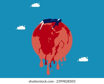 Global warming concept. Businesswoman sleeping on a melting earth. Vector 
