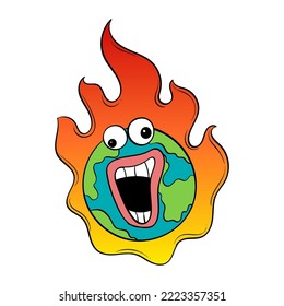 Global warming concept. Campaign to help reduce global warming. Stop global warming. World Earth day.  Hand drawn cartoon style work. Vector illustration.