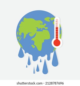 Concepto de calentamiento global. Símbolo del cambio climático con termómetro rojo y tierra