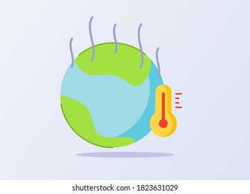 Global warming concept earth thermometer white isolated background with flat style