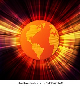 Global warming concept with hot, red planet vector background concept