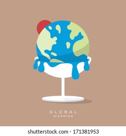 Global Warming Concept Ice cream earth melts minimal style Illustration