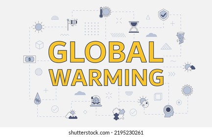 Konzept der globalen Erwärmung mit Symbolsatz mit einem großen Wort oder Text in der Mitte