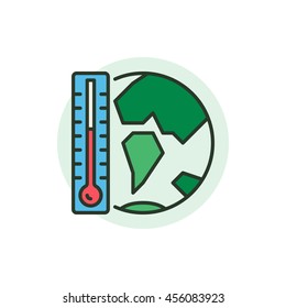 Global Warming concept icon. Vector globe with thermometer flat symbol